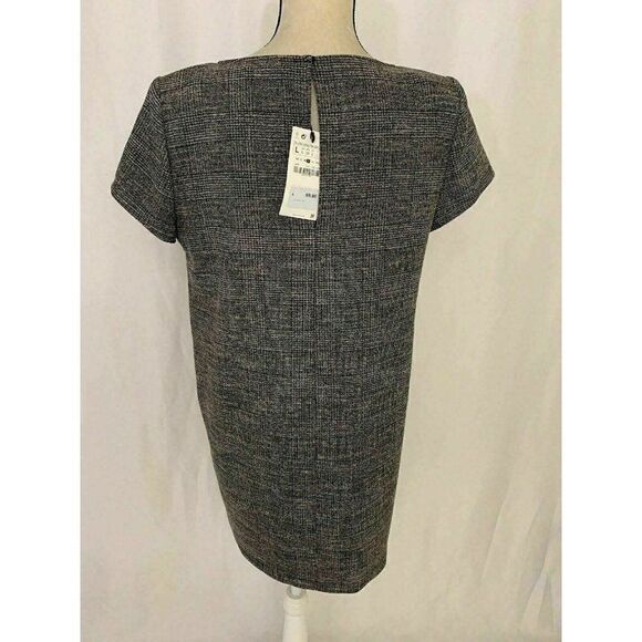 Zara Womens New Black White Short Sleeve Mini Dress Work Career Large - Picture 4 of 9